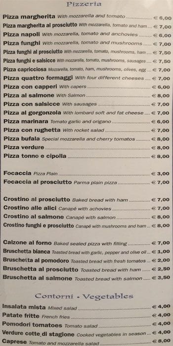 Menu di Il Vascello 