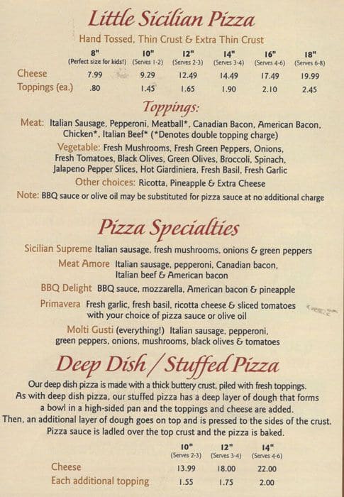 Little Sicilian Pizza Menu, Menu For Little Sicilian Pizza, Naperville 