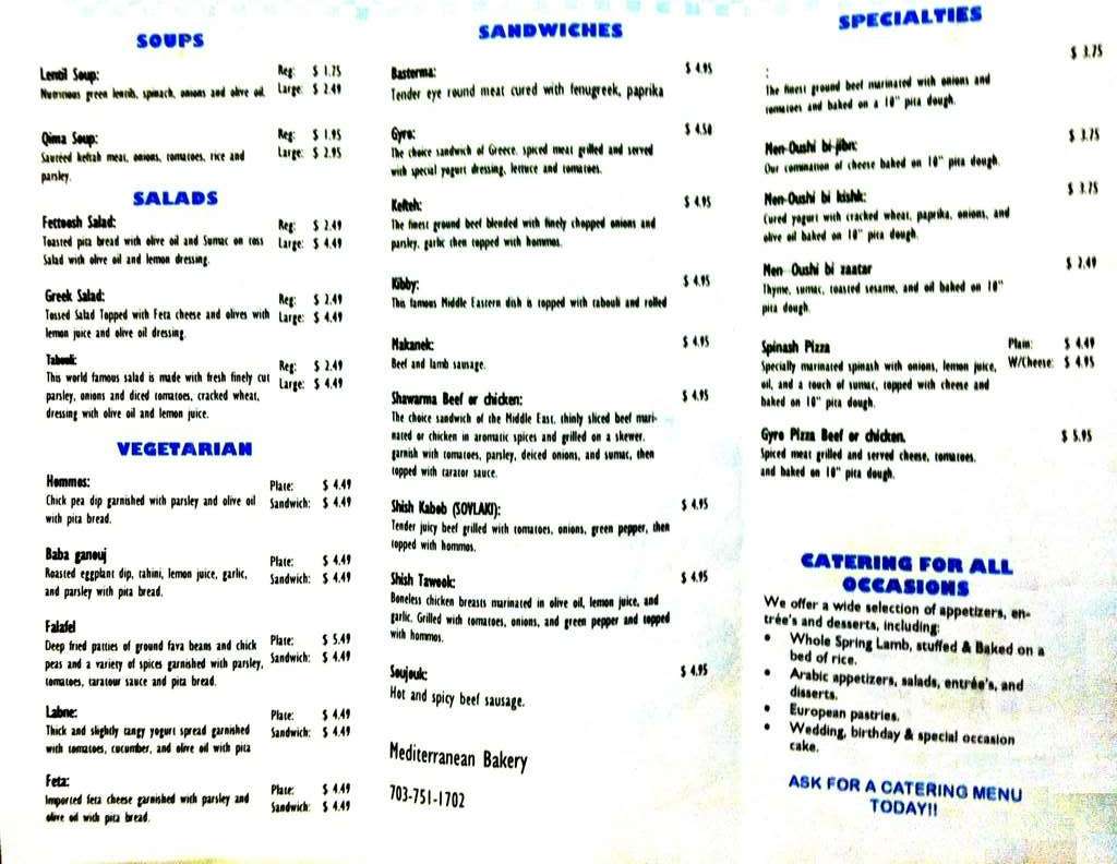 Mediterranean Bakery & Cafe Menu Urbanspoon/Zomato