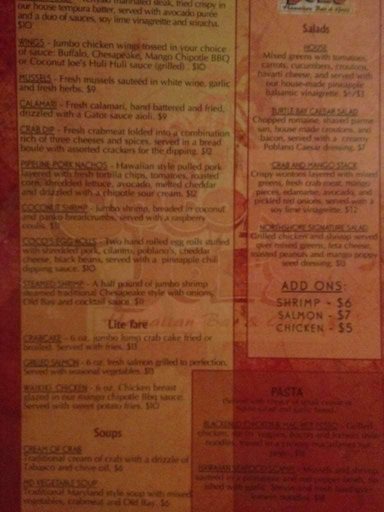 Coconut Joe's Menu, Menu for Coconut Joe's, Edgewater, Anne Arundel