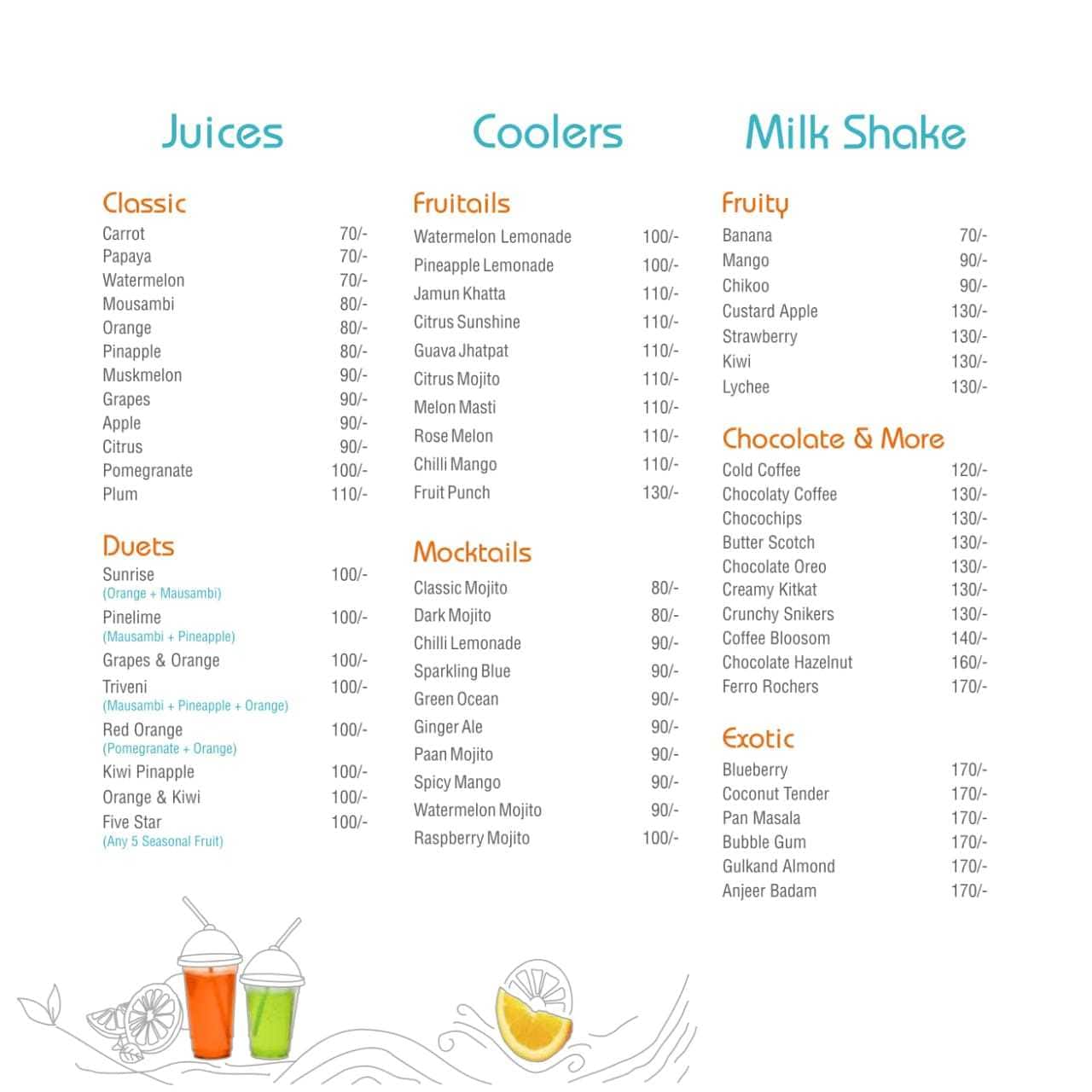 Menu of Axis Juice, Devendra Nagar, Raipur