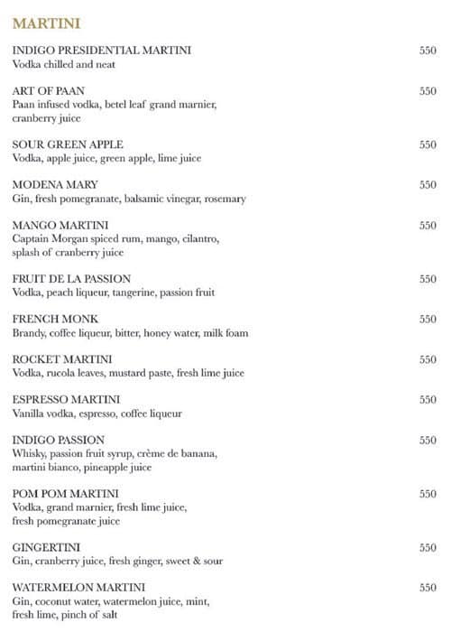 Indigo Menu, Menu for Indigo, Colaba, Mumbai - Zomato