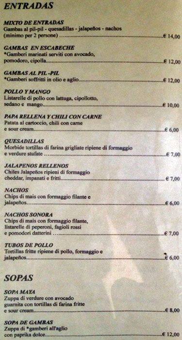 Menu di Indiana milano 