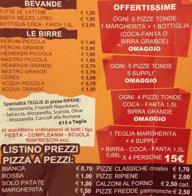 Menu di Pizzeria Del Secolo Roma 