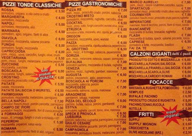 Menu di Pizzeria Del Secolo Roma 