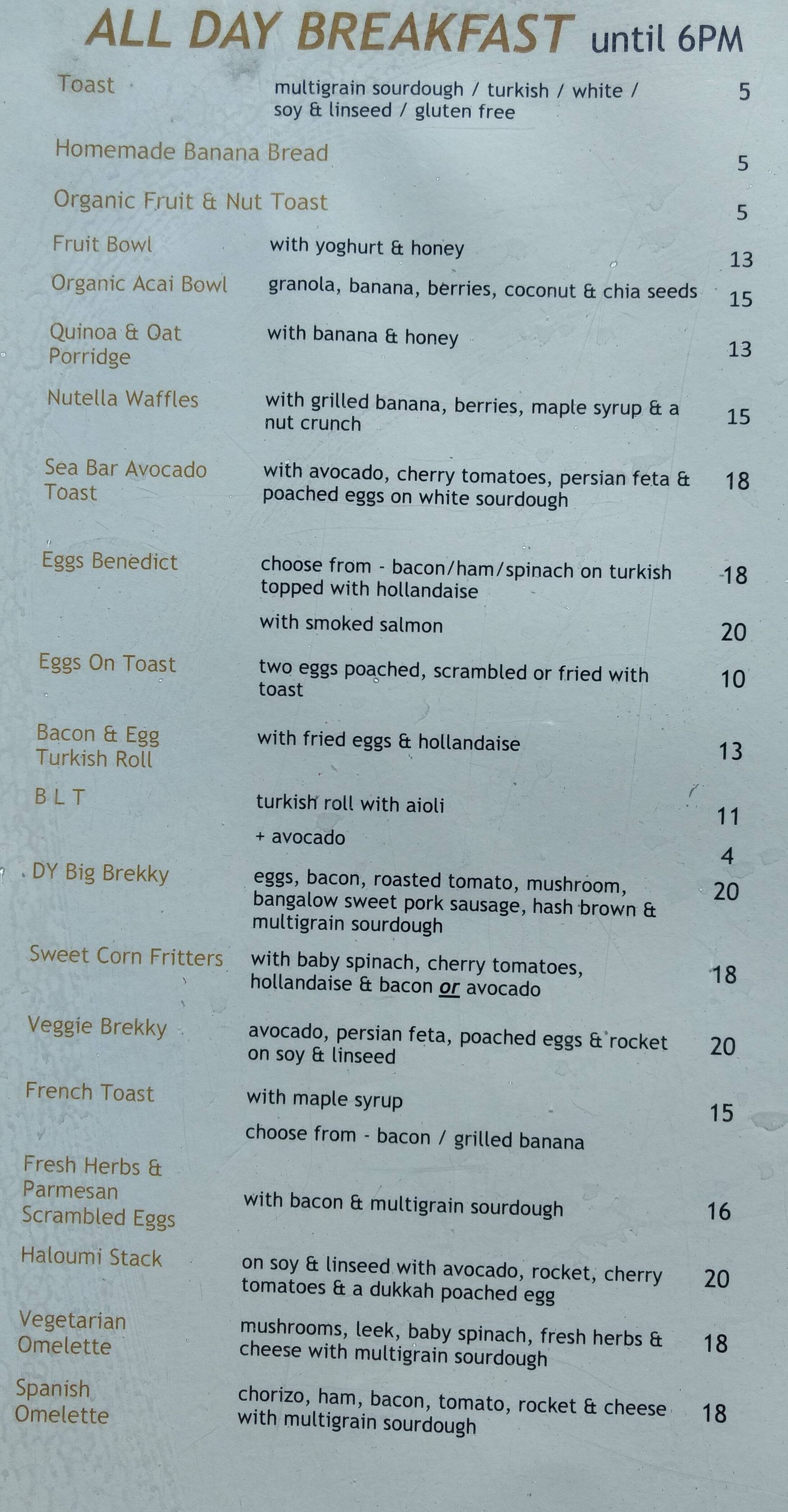 Sea Bar Menu Menu For Sea Bar Dee Why Sydney Urbanspoon Zomato