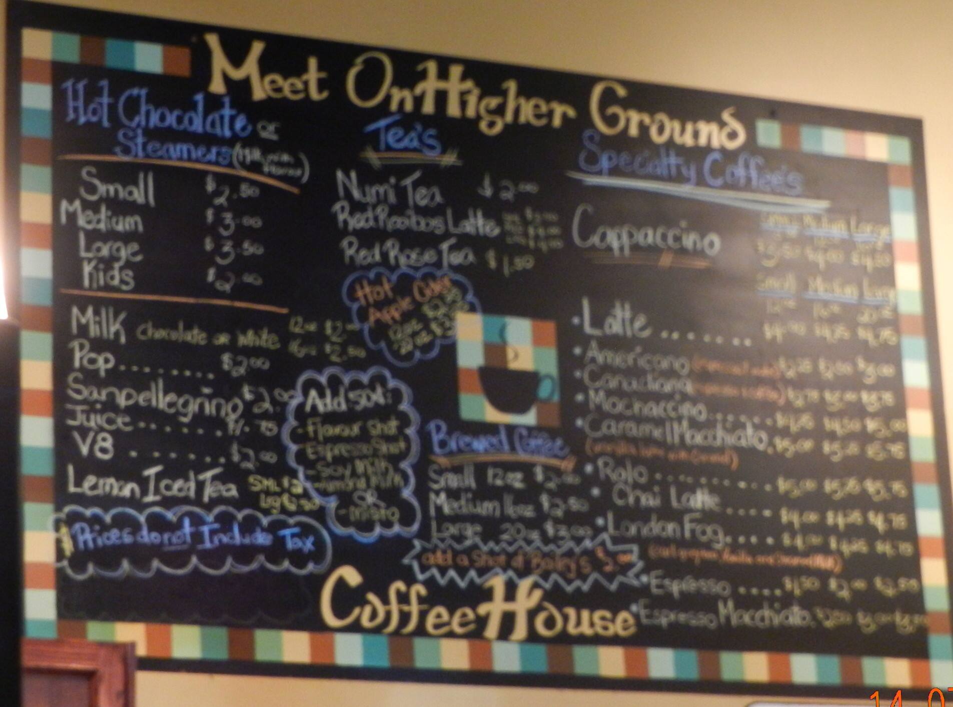 Meet on Higher Ground Menu, Menu for Meet on Higher Ground, Radium Hot