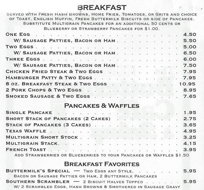 Buttermilk Cafe Menu, Menu for Buttermilk Cafe, Bedford, Bedford