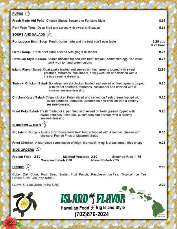 Island Flavor Menu Menu Para Island Flavor Rhodes Ranch Las Vegas