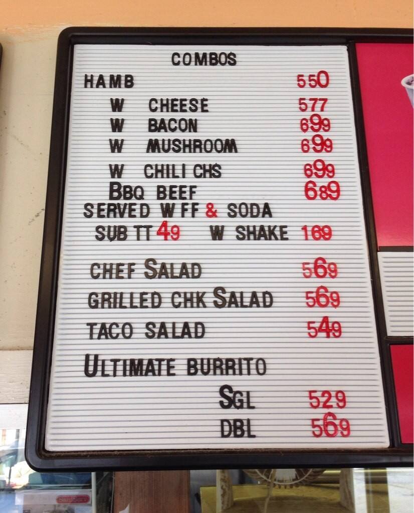 Westside Burger menu