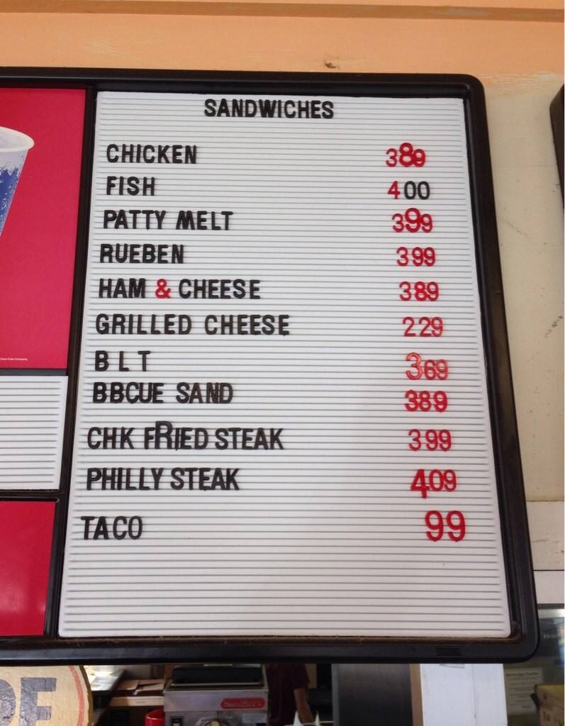 Westside Burger menu