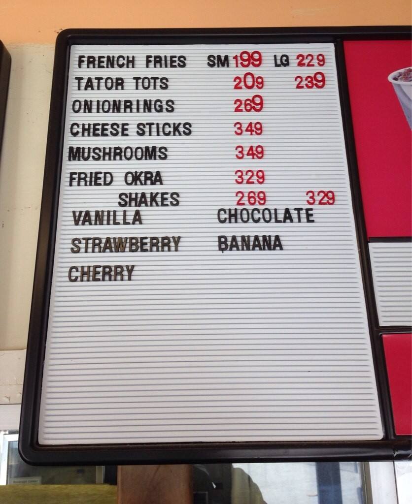 Westside Burger menu
