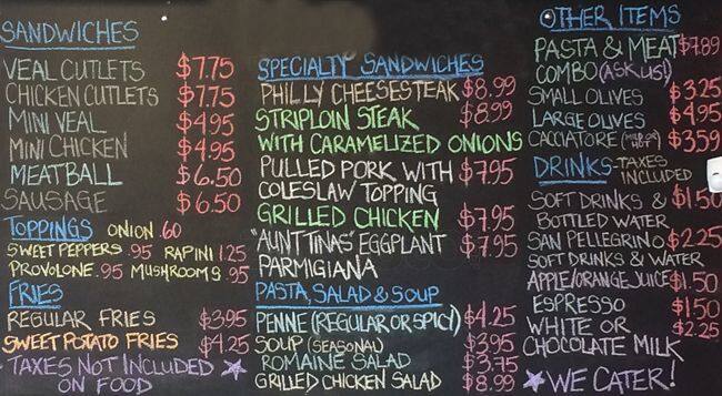 Johnny Panini menu