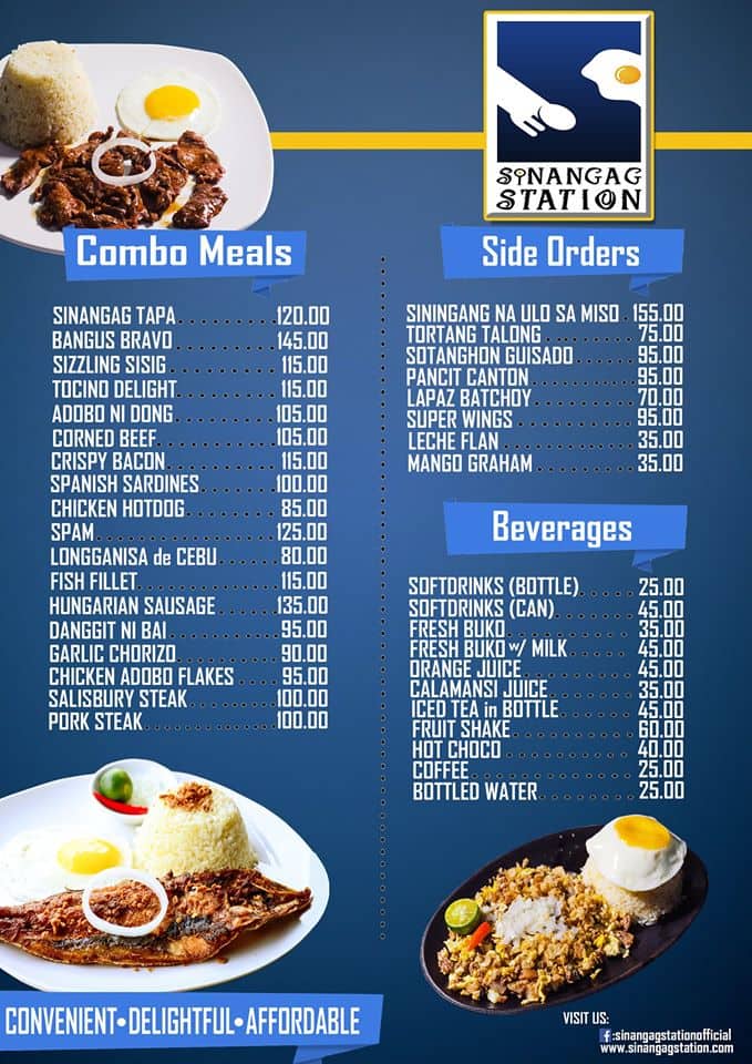 Sinangag Rice Menu Sample Menu at Sinangag Station restaurant, Cebu City, 801 Gov. M. Cuenco Ave