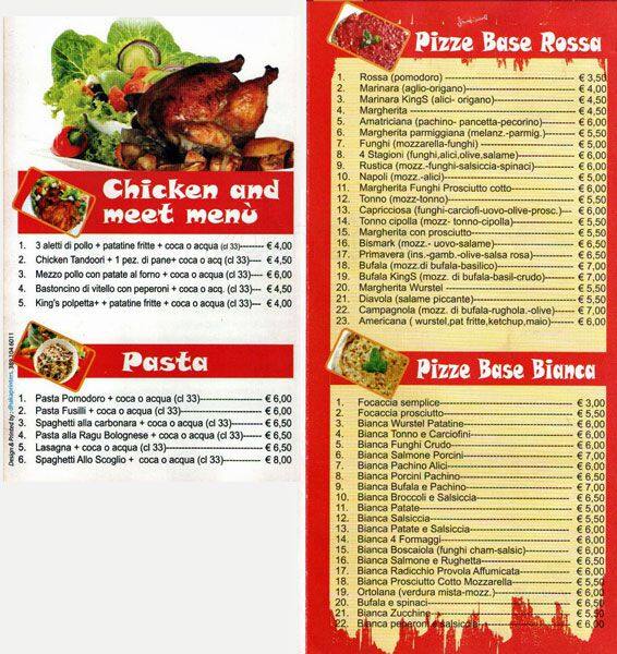 Speisekarte von Pizza King's & Kebab, ROM