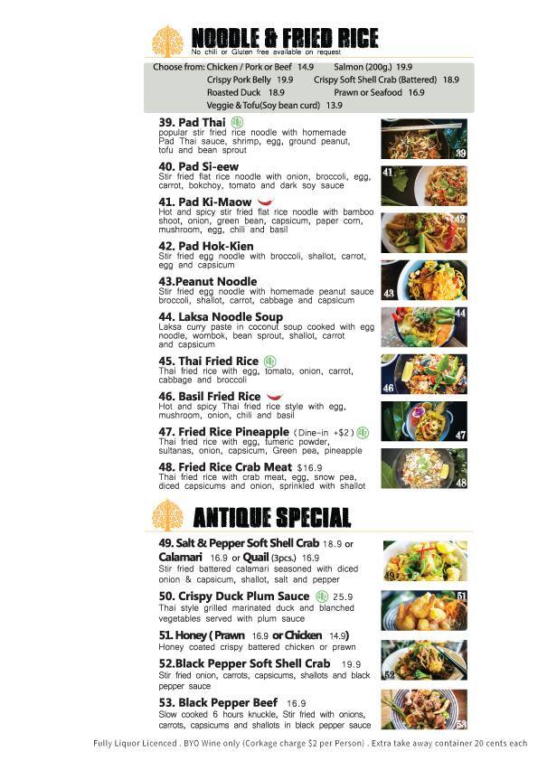 Menu at Thai Antique Restaurant, Carina Heights