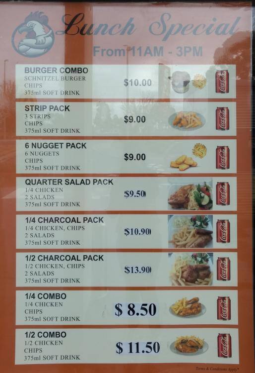 Charcoal Chicken Menu, Menu for Charcoal Chicken, Endeavour Hills