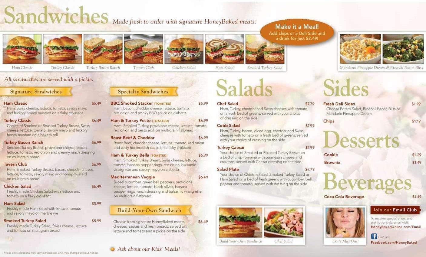 Sandwich Menu Picture Of The Honey Baked Ham Company, Dawsonville