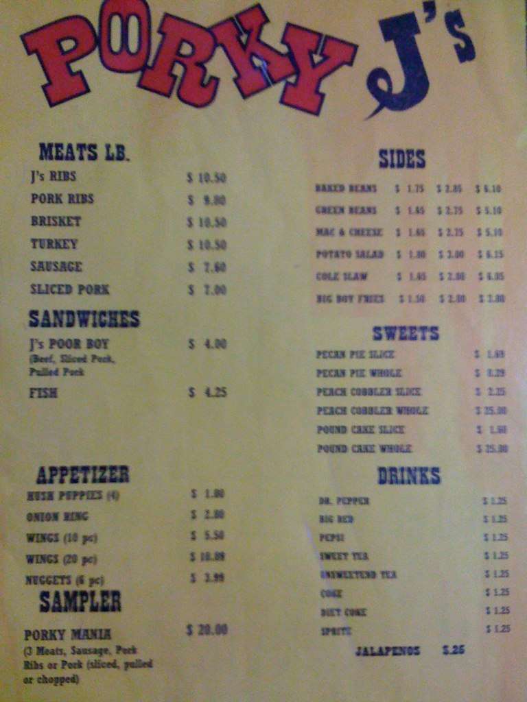 Porky J's BBQ & Grill Menu Urbanspoon/Zomato