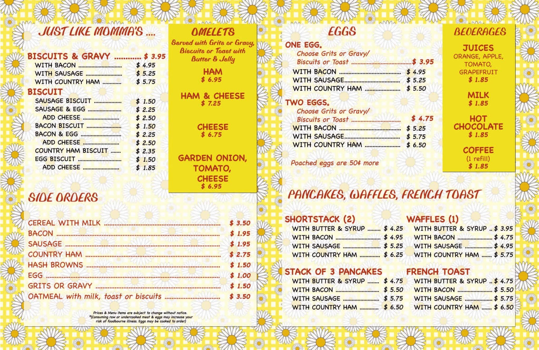 Sunset Restaurant Menu, Menu for Sunset Restaurant, Franklin, Franklin ...