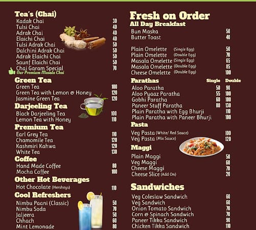 Menu of Chai Garam, Sector 53, Gurgaon