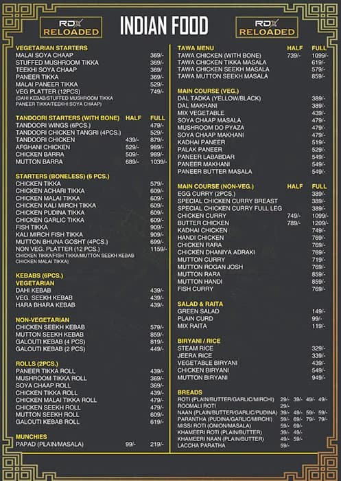 RDX Reloaded - Best Restaurants In South Delhi menu
