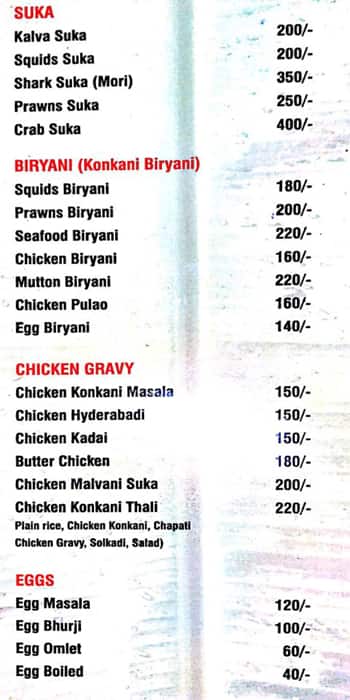 Konkani Coastal Food Delicacy , Maya sister hotel menu