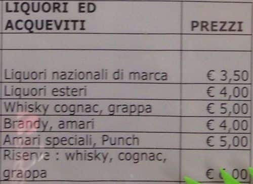 Bar Paradisi Speisekarte