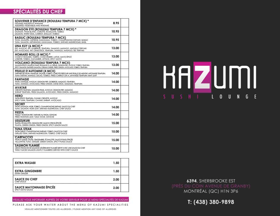 Kazumi Sushi Lounge Menu, Menu for Kazumi Sushi Lounge