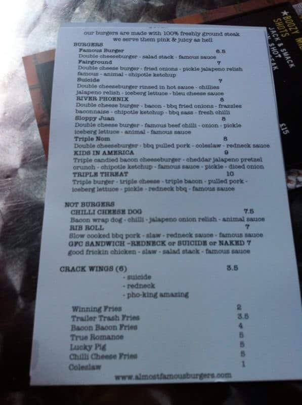 Almost Famous Menu, Menu for Almost Famous, City Centre, Liverpool ...