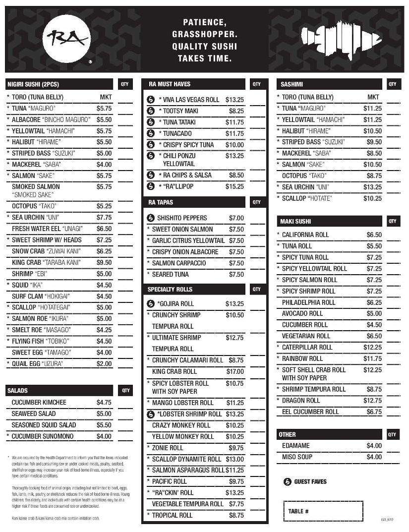 Menu at RA Sushi Bar Restaurant, Pembroke Pines
