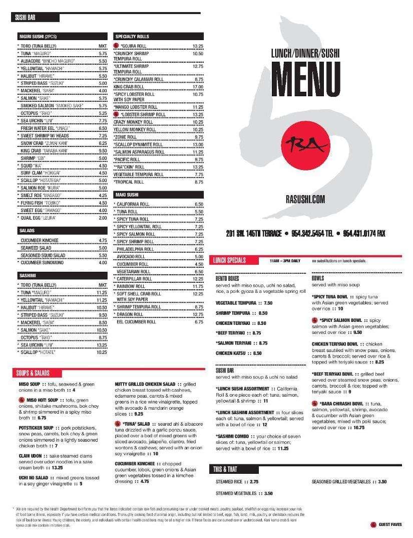 Menu at RA Sushi Bar Restaurant, Pembroke Pines