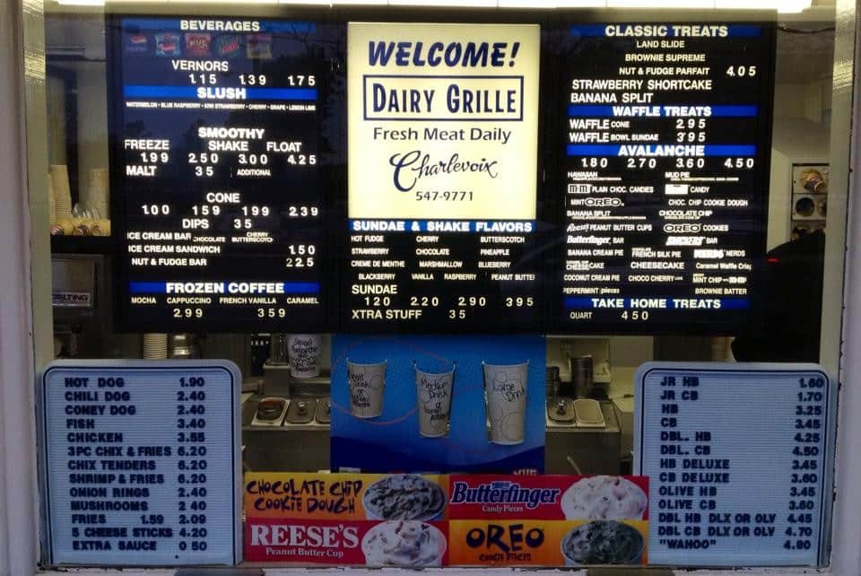 Menu at Dairy Grille restaurant, Charlevoix, Bridge St