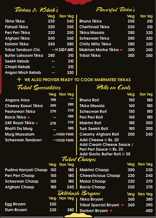 Menu of Tandoor Tribes, Borivali West, Mumbai