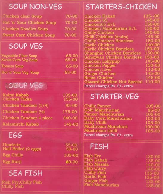 Chicken Hut menu