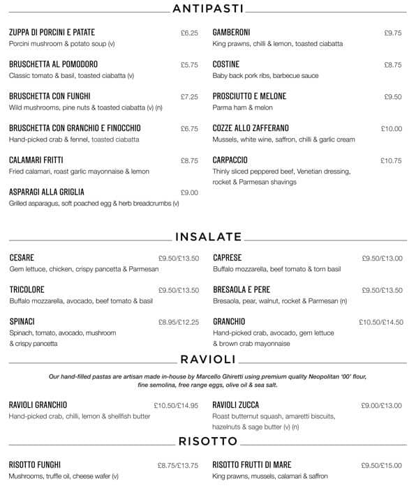 Menu at Piccolino Heddon Street restaurant, London, 21 Heddon St