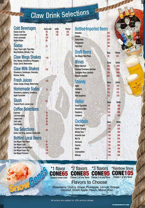 Clawdaddy menu