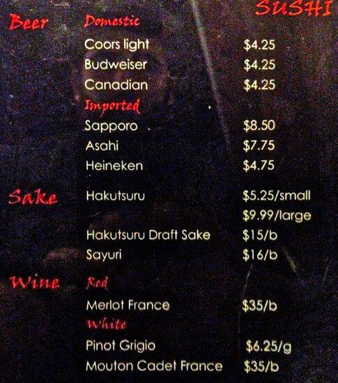 Urawa Sushi menu