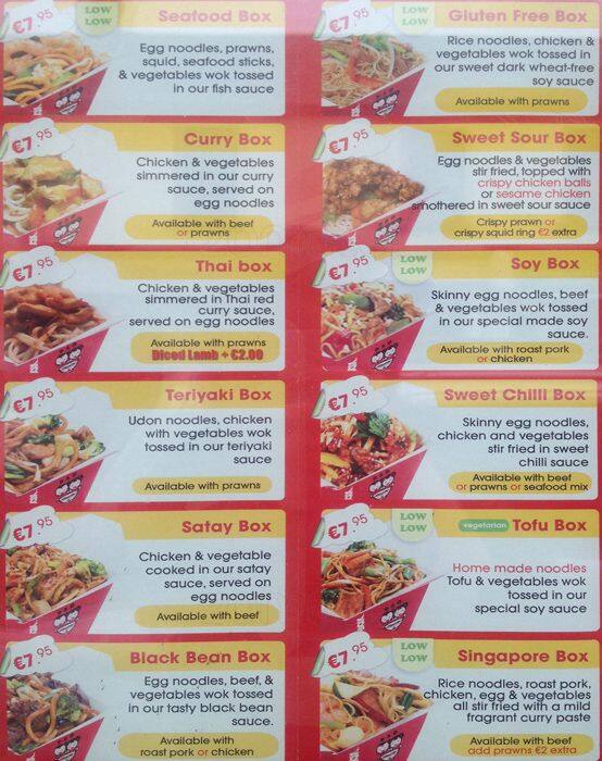 Menu at Noodle Box, Balbriggan