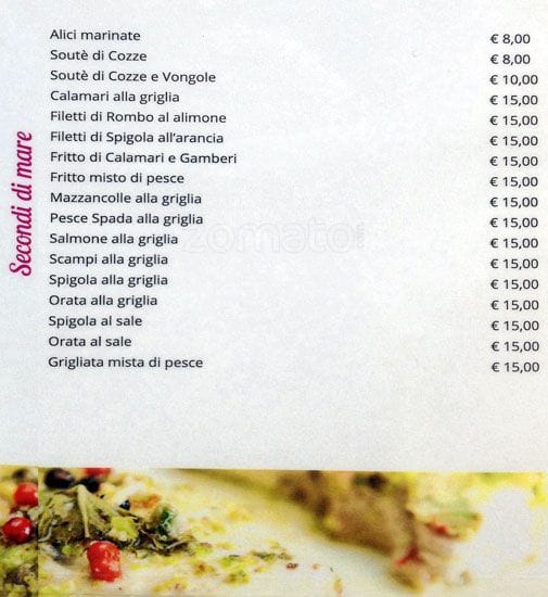 Menu di La Pinta - La Tana Sarda 