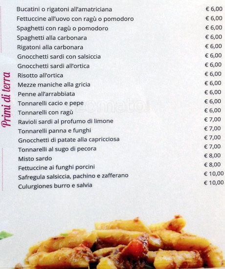 Menu di La Pinta - La Tana Sarda 