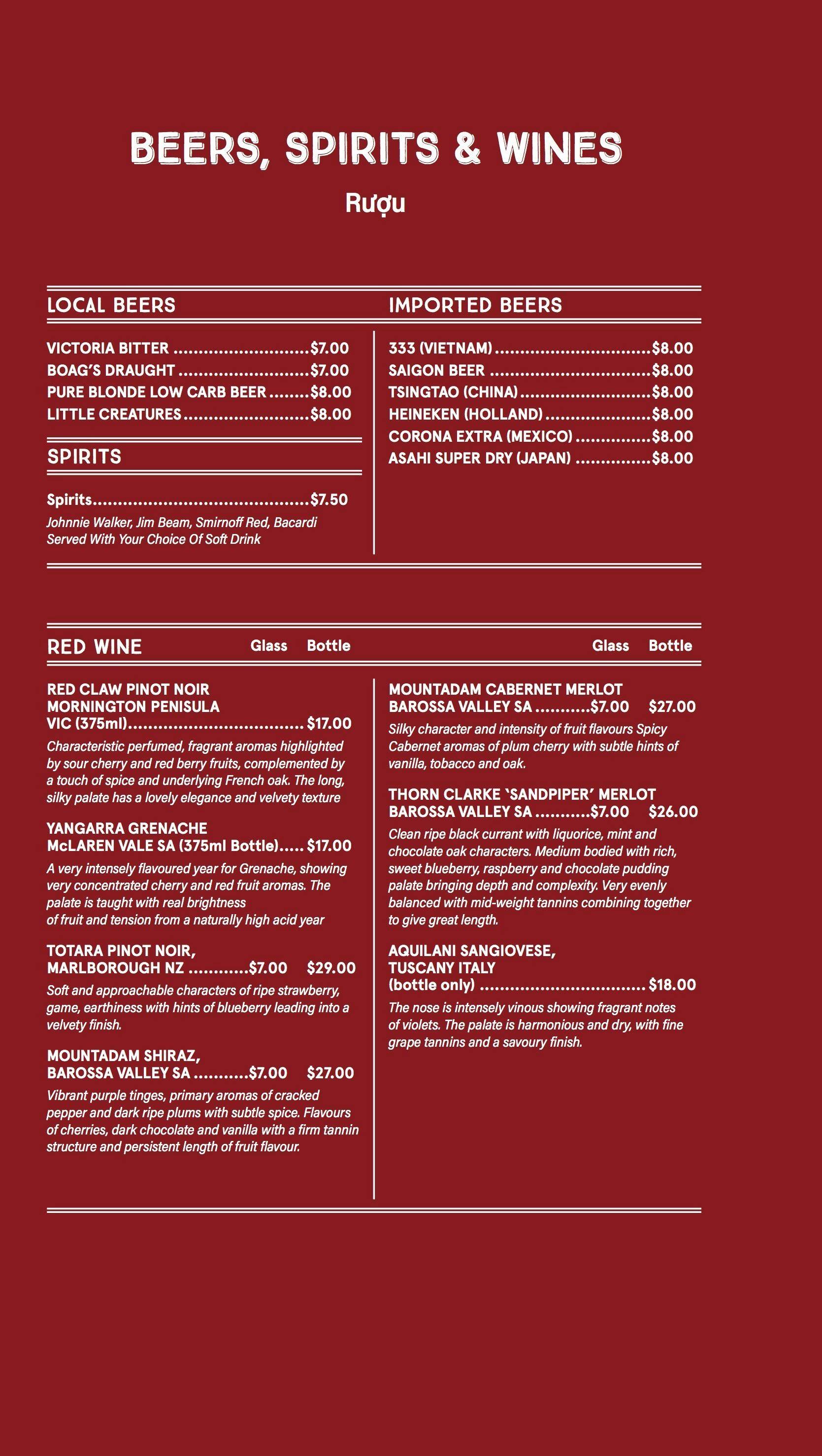 a restaurant menu