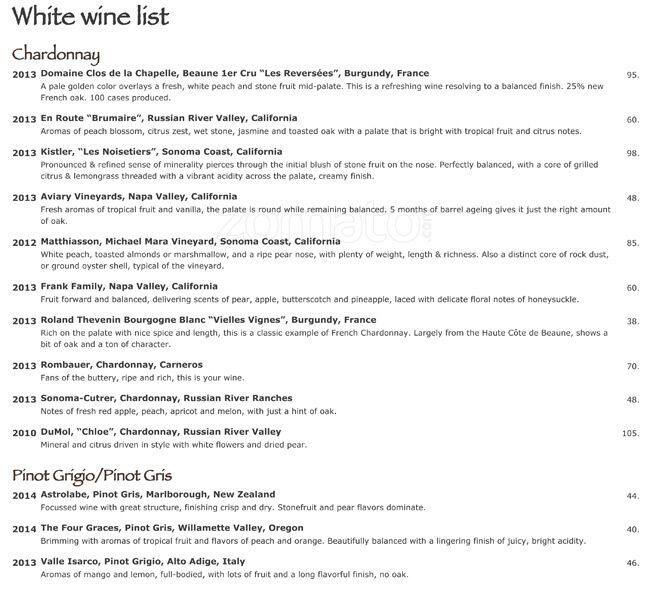 Menu at Va de Vi restaurant, Walnut Creek
