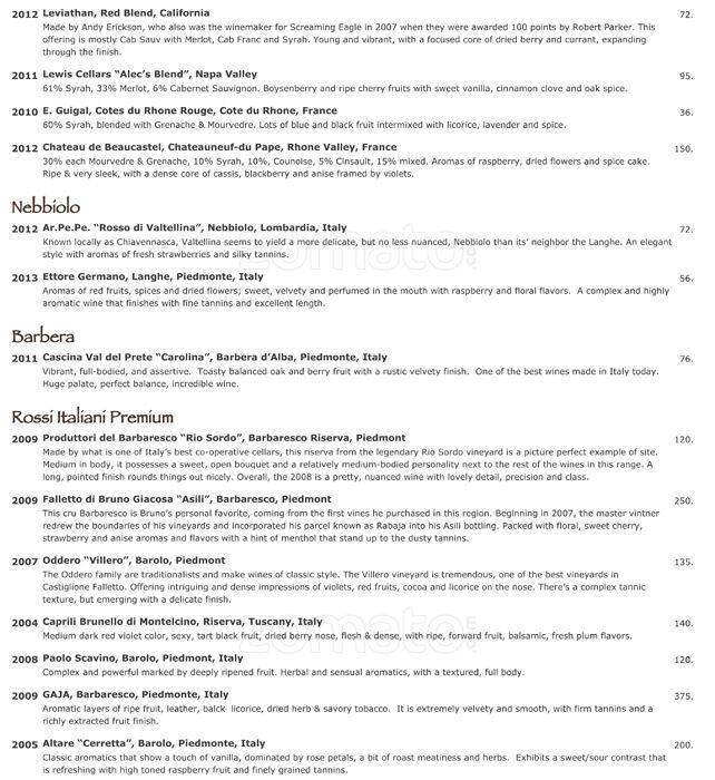 Menu at Va de Vi restaurant, Walnut Creek