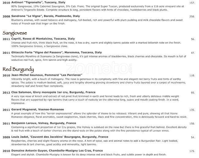 Menu at Va de Vi restaurant, Walnut Creek