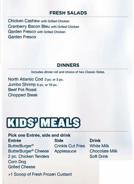Menu at Culver's fast food, Austin, W Braker Ln