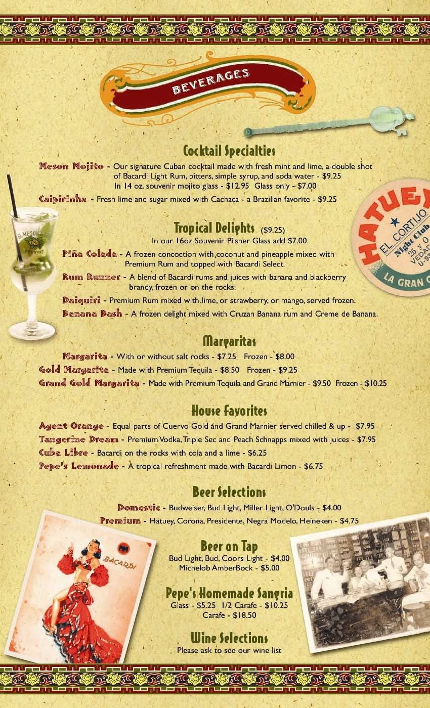 Menu at EL Meson de Pepe pub & bar, Key West, Mallory Square