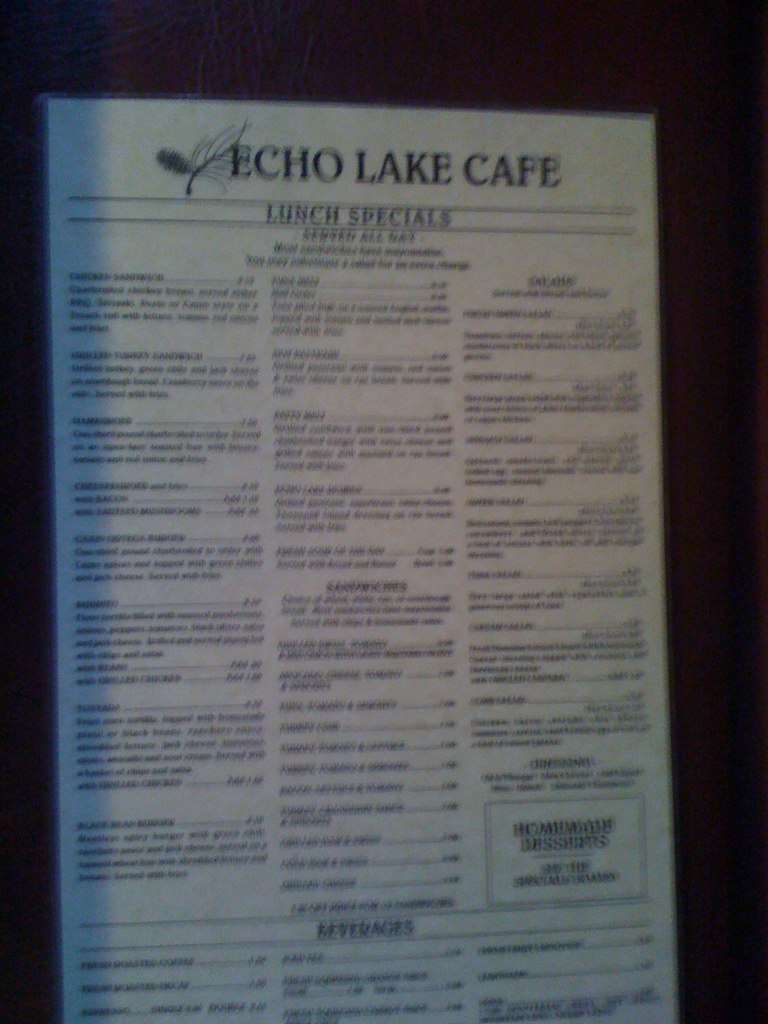 Echo Lake Cafe Menu, Menu for Echo Lake Cafe, Bigfork, Kalispell Urbanspoon/Zomato