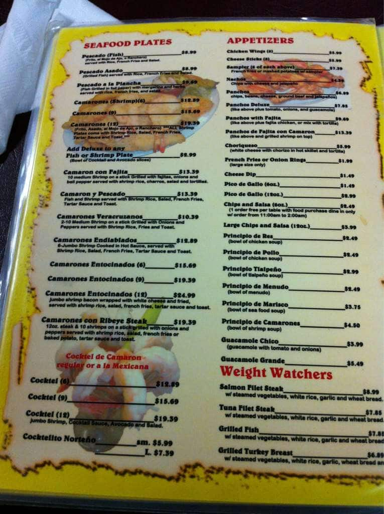 Menu at Trevino's Restaurant, Edinburg