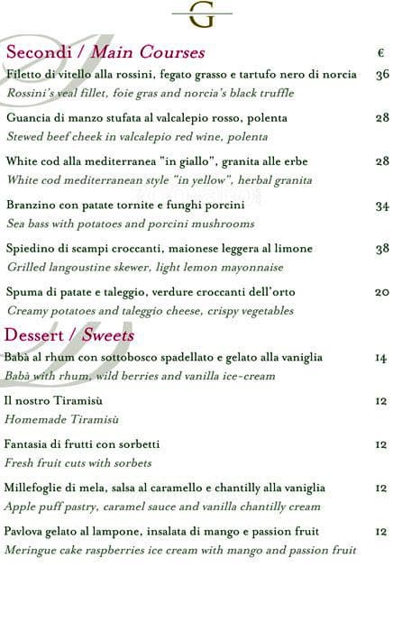 Menu di Ristorante Gallia - Excelsior Hotel Gallia 